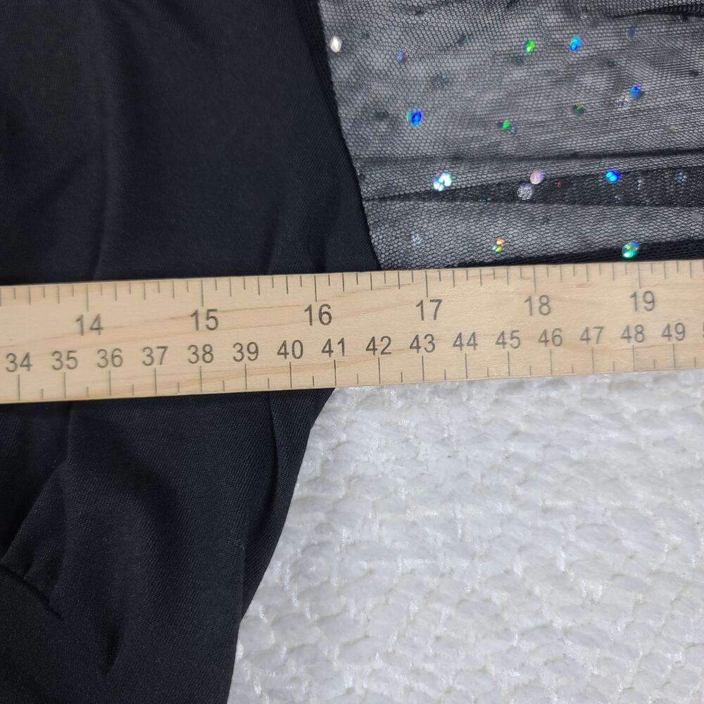 Black Deep V neck sheer rhinestone embellished puffy sleeve top glam size M - Picture 7 of 12